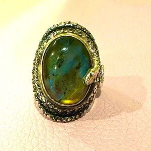 Labradorite Intricate Sterling Silver Ring With Snake Details Size 5